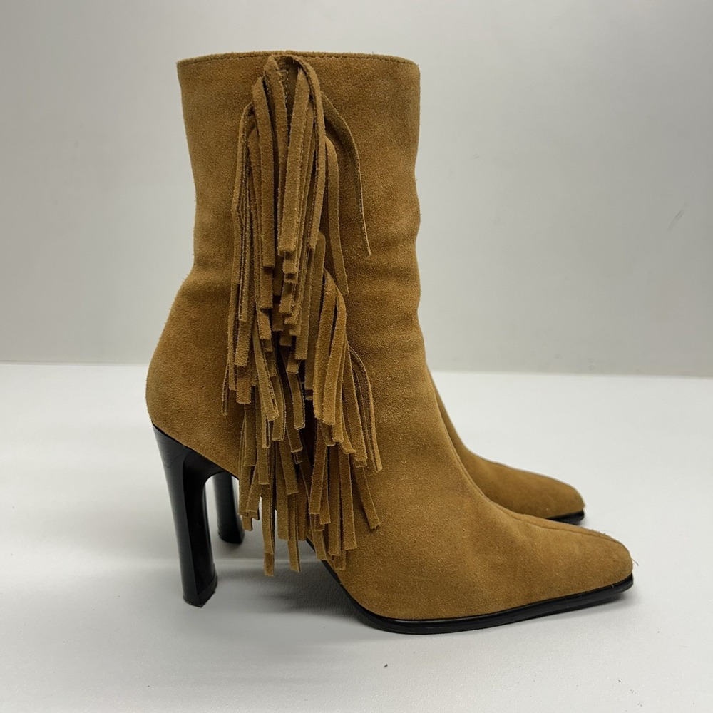 Predictions Suede Fringe Western Boots Vintage Y2K Boho Festival Heeled Size 6 - Picture 2 of 16